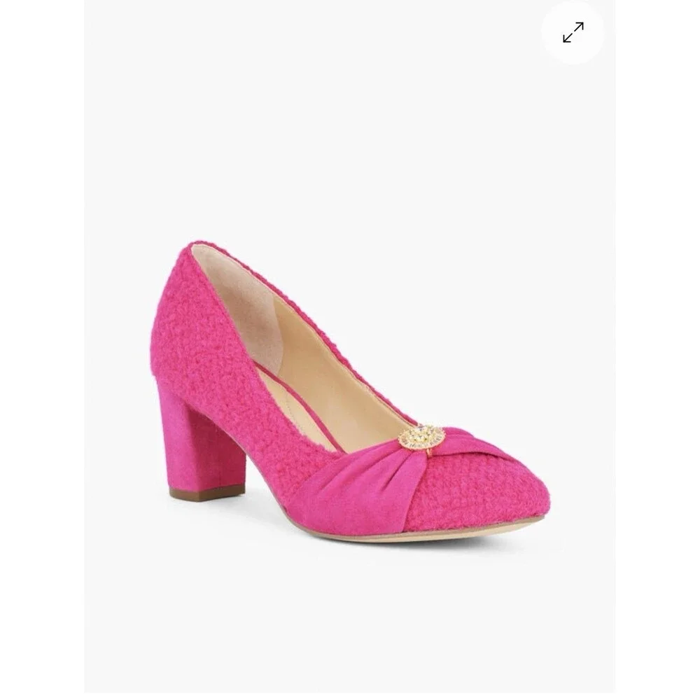 Talbots Ellery Block Heel Pumps Hot Pink Sz 10.5 M w/Sparkly Buckle texture - Picture 2 of 11